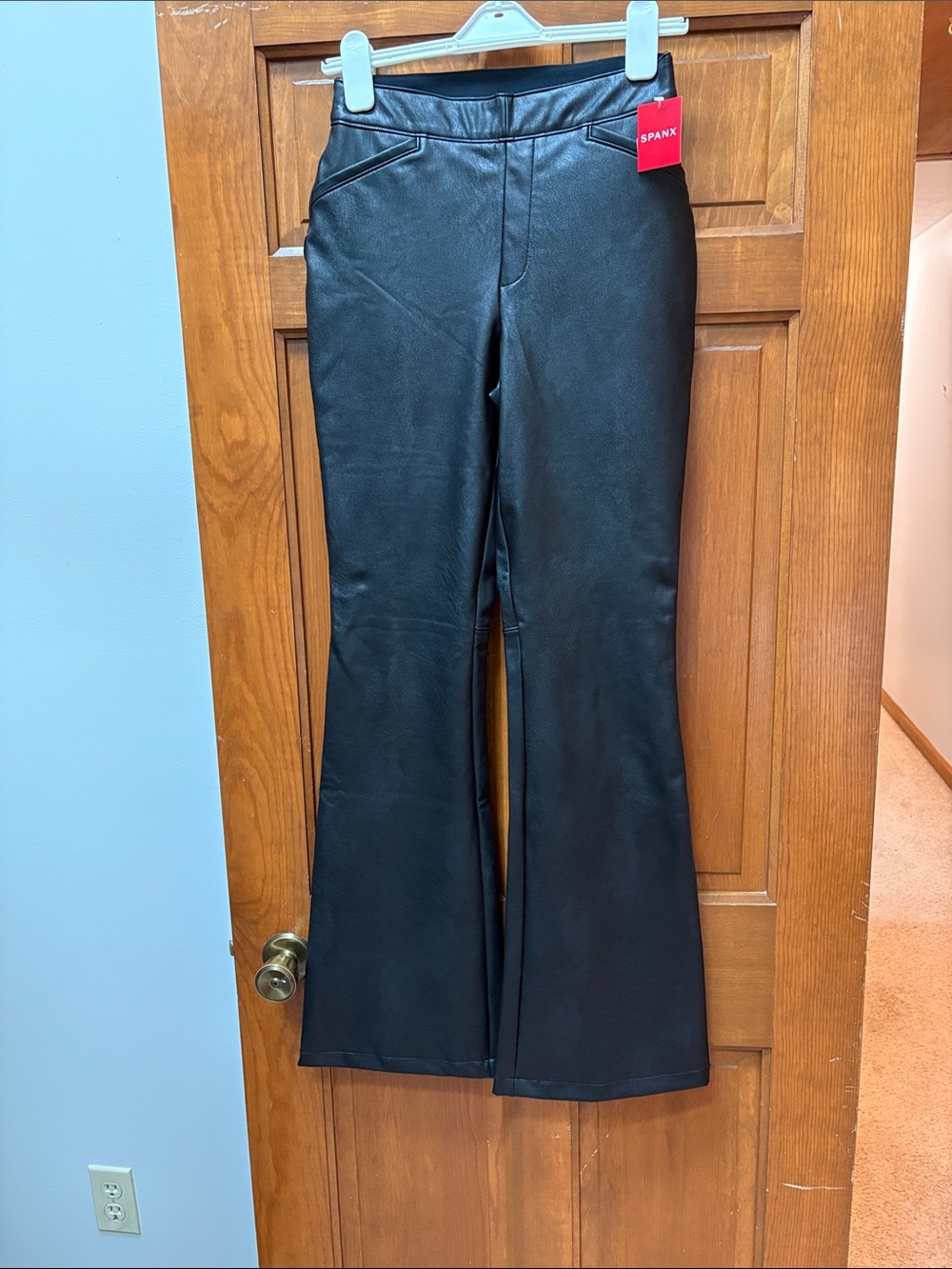 SPANX Black Faux Leather Flare & Wide Leg Jeans